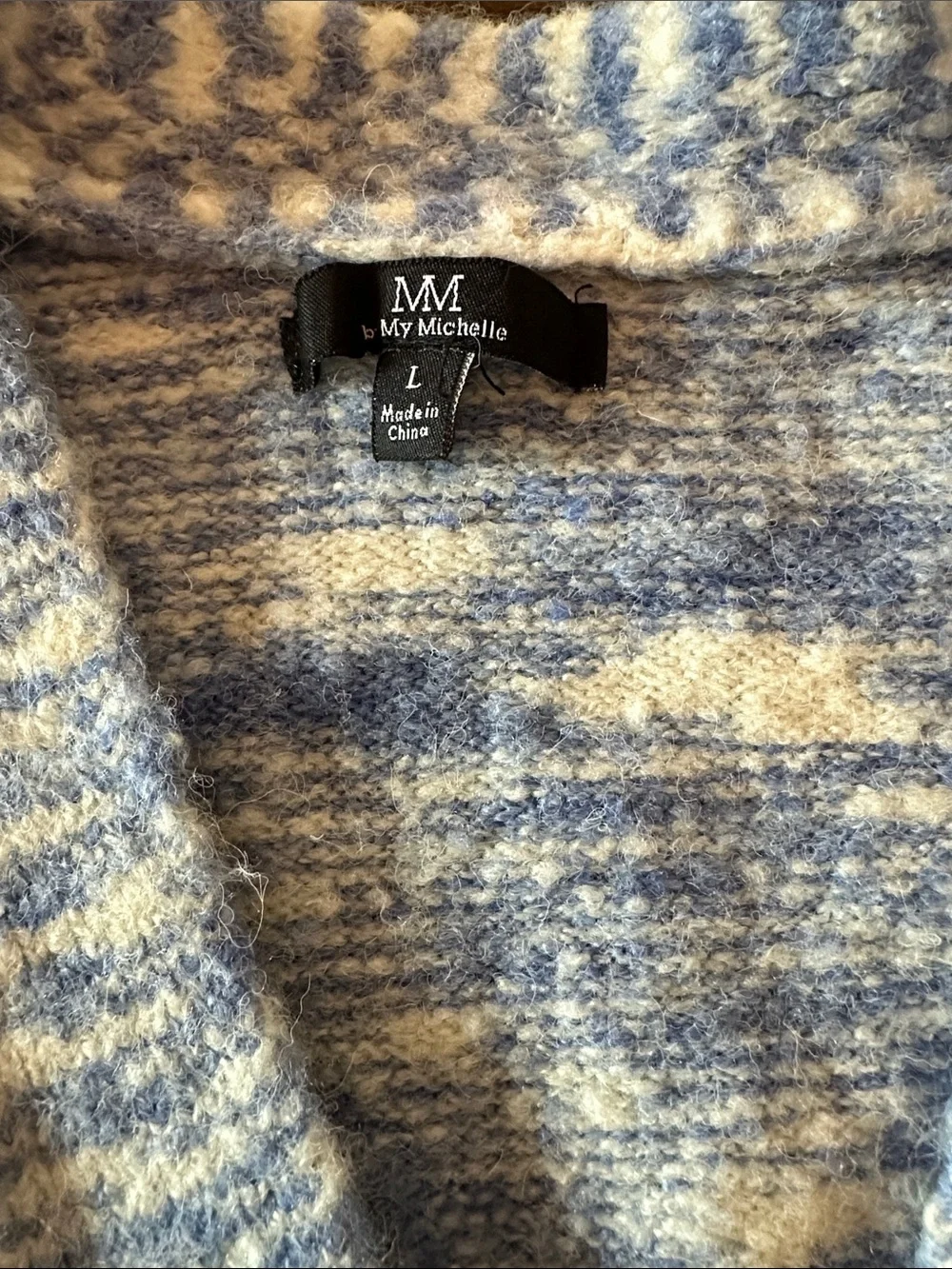 My Michelle Blue & Cream Marled Knit Cardigan and Matching Short Set size L